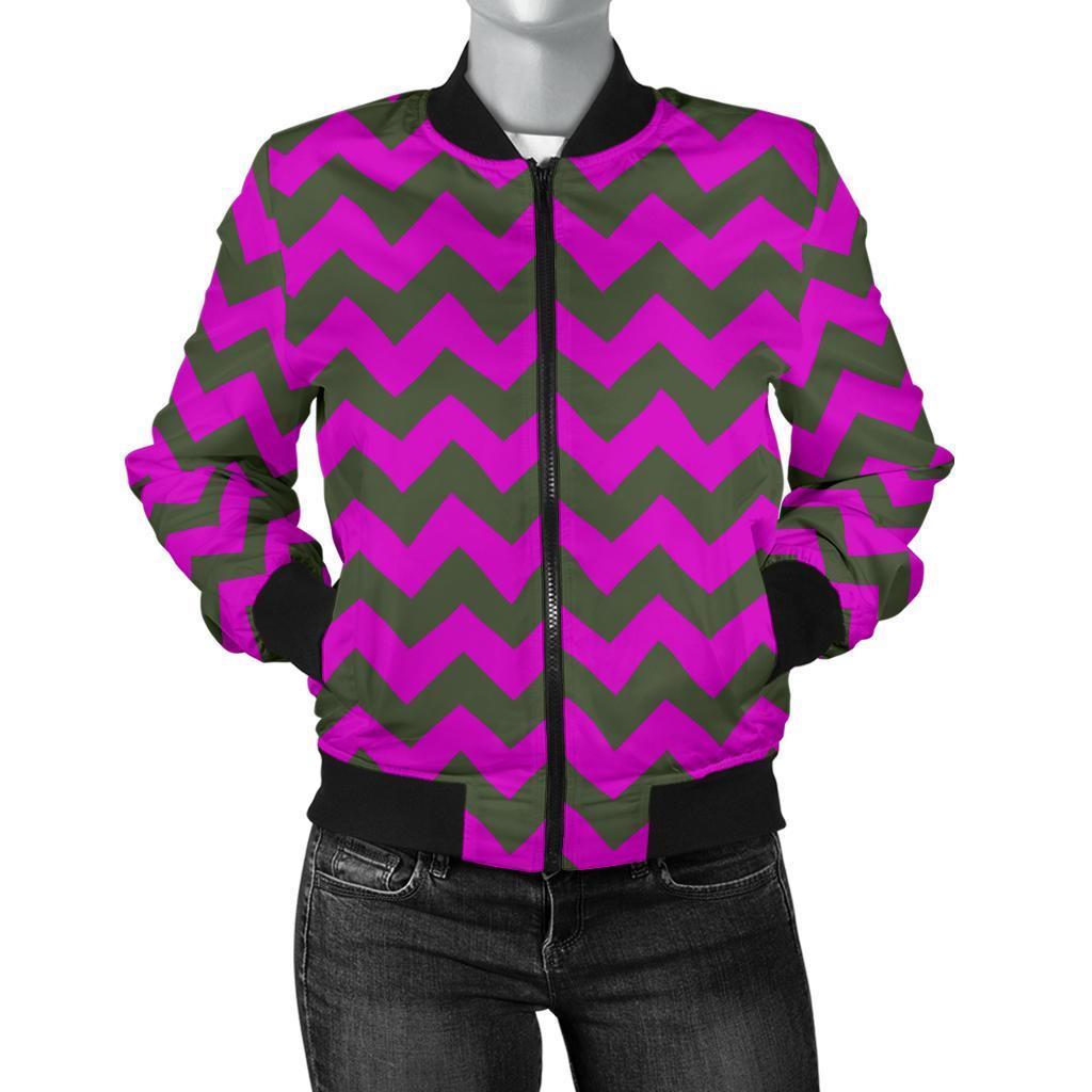 Zig Zag Purple Pattern Print Women Casual Bomber Jacket-grizzshop