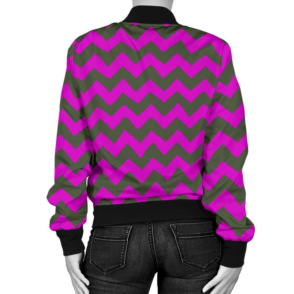 Zig Zag Purple Pattern Print Women Casual Bomber Jacket-grizzshop