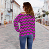 Load image into Gallery viewer, Zig Zag Purple Pattern Print Women Off Shoulder Sweatshirt-grizzshop