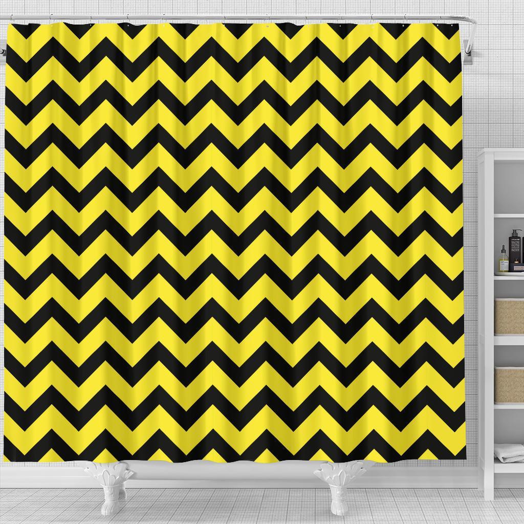 Zig Zag Yellow Pattern Print Bathroom Shower Curtain-grizzshop