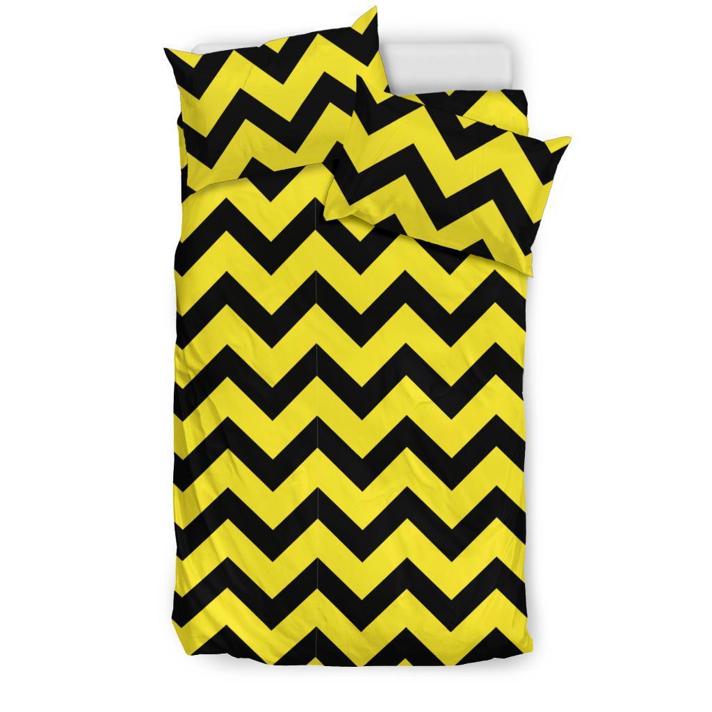 Zig Zag Yellow Pattern Print Duvet Cover Bedding Set-grizzshop