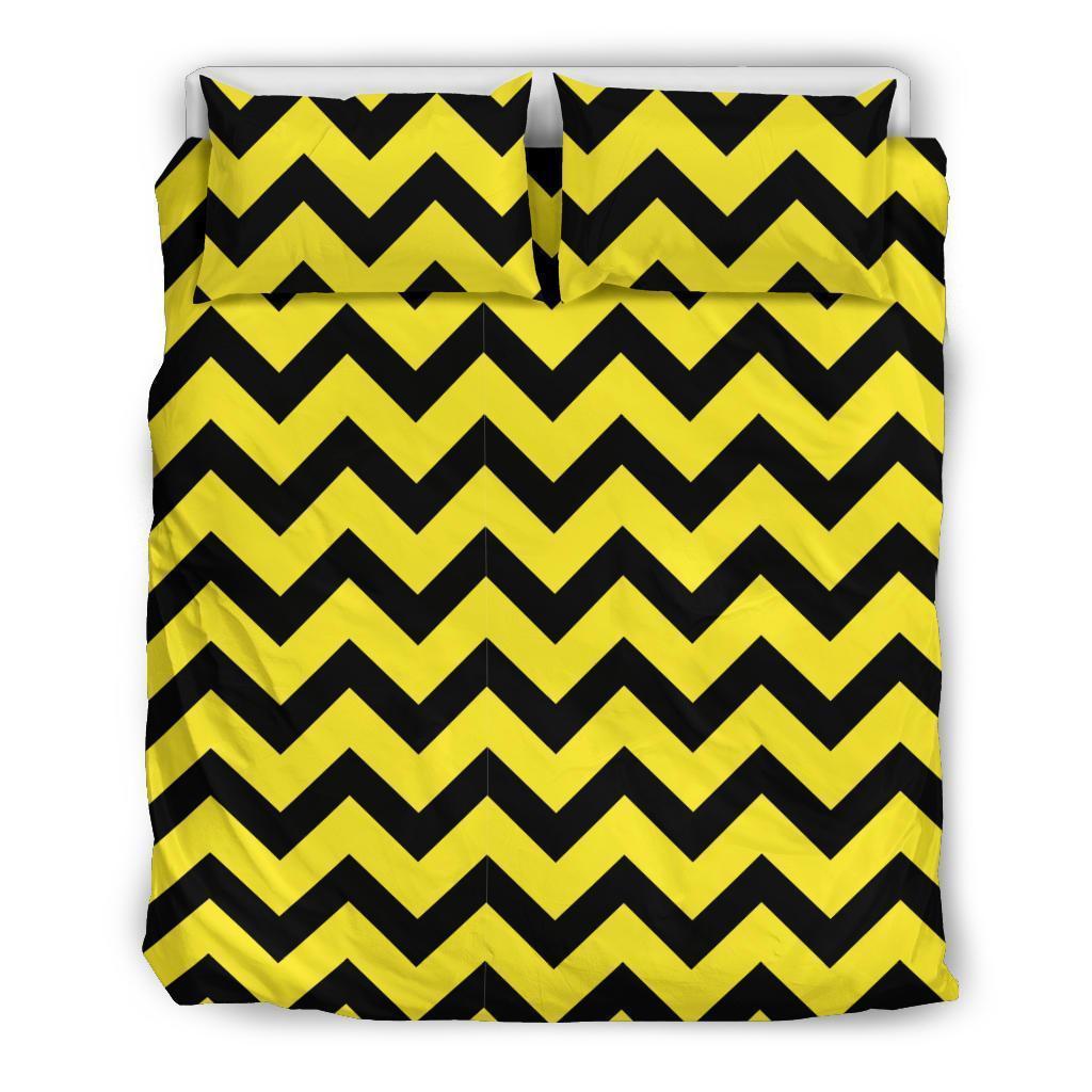 Zig Zag Yellow Pattern Print Duvet Cover Bedding Set-grizzshop