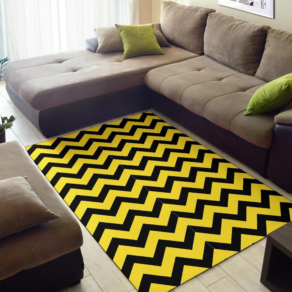 Zig Zag Yellow Pattern Print Floor Mat-grizzshop