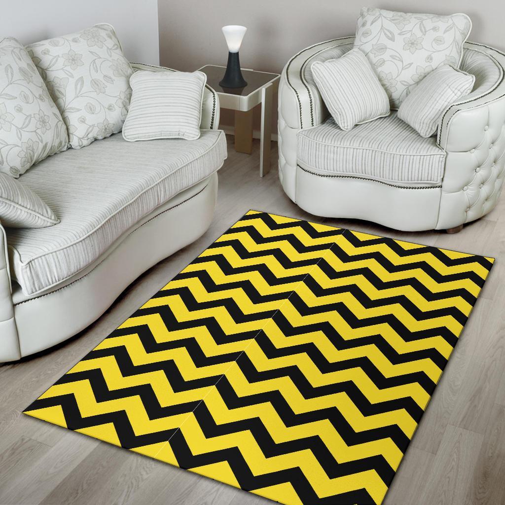 Zig Zag Yellow Pattern Print Floor Mat-grizzshop