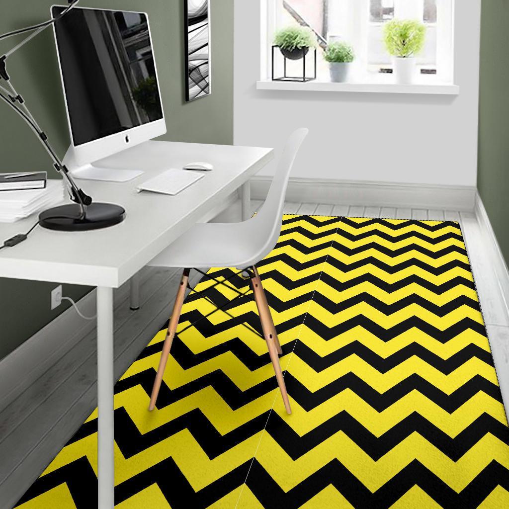 Zig Zag Yellow Pattern Print Floor Mat-grizzshop