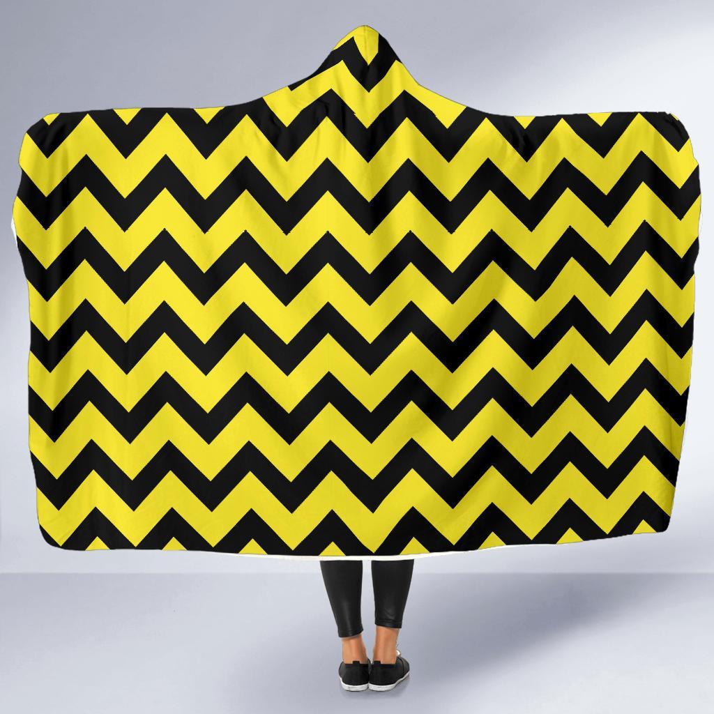 Zig Zag Yellow Pattern Print Hooded Blanket-grizzshop