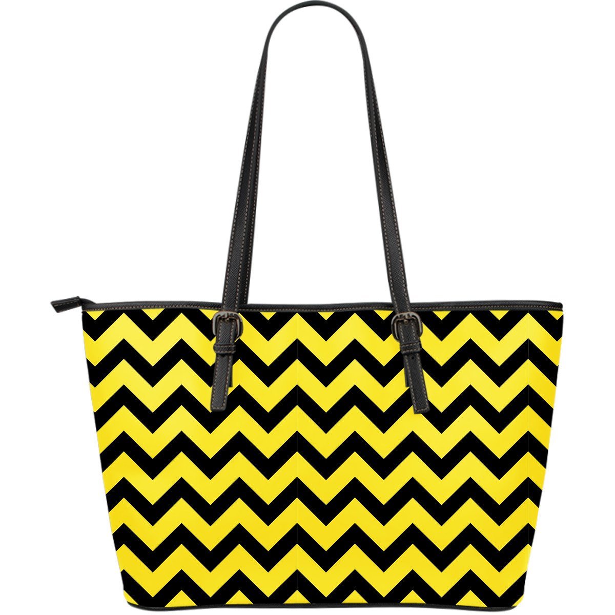 Zig Zag Yellow Pattern Print Leather Tote Bag-grizzshop