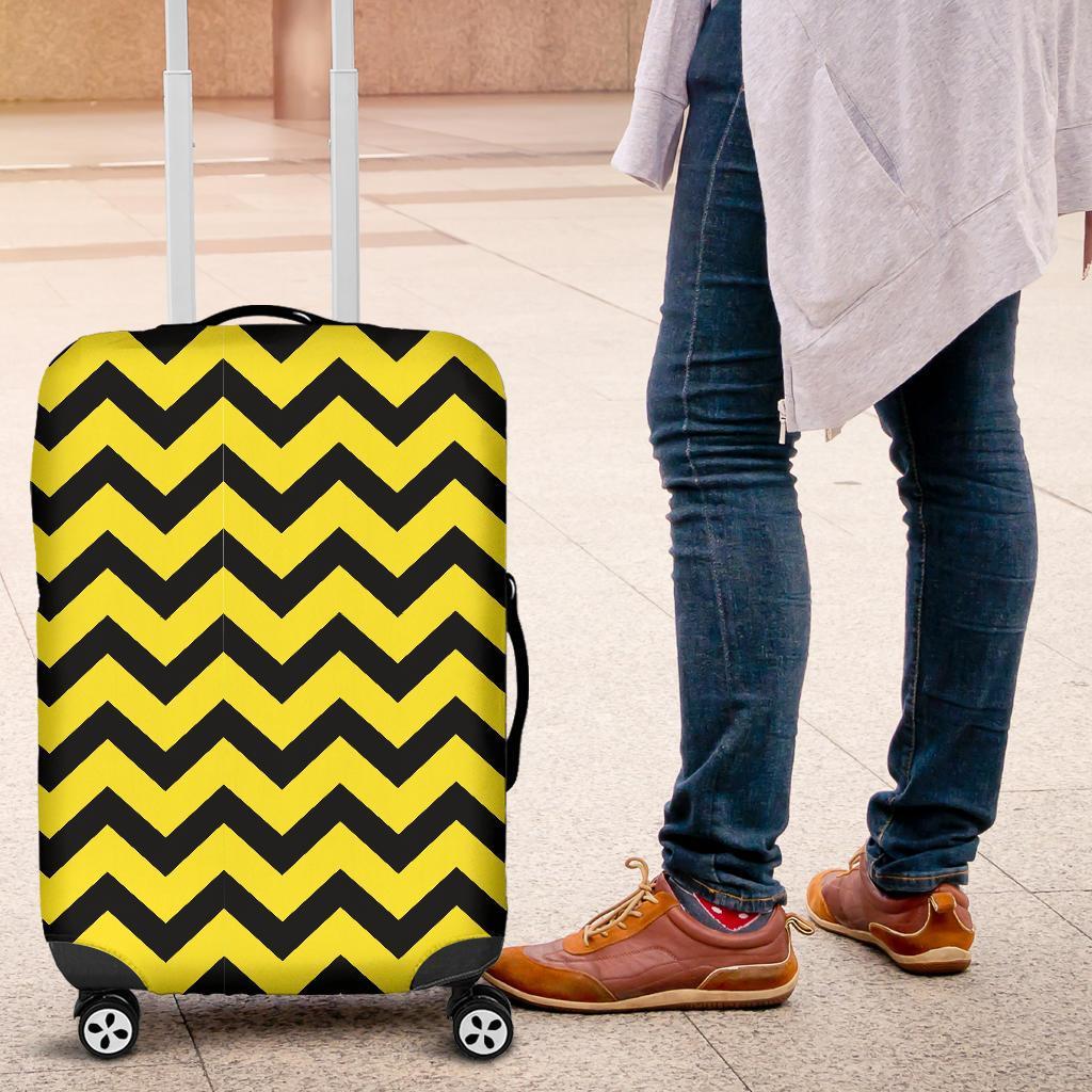 Zig Zag Yellow Pattern Print Luggage Cover Protector-grizzshop