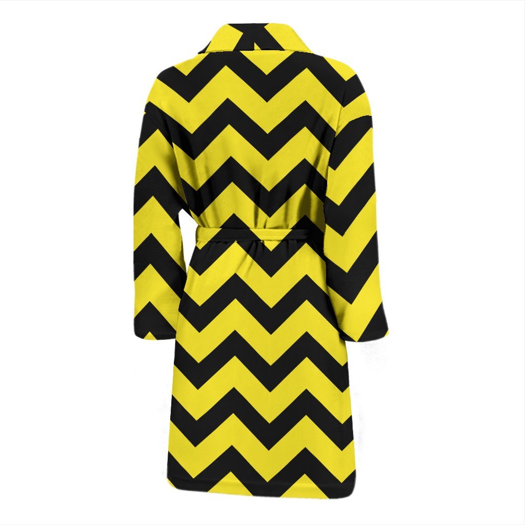 Zig Zag Yellow Pattern Print Men Long Robe-grizzshop