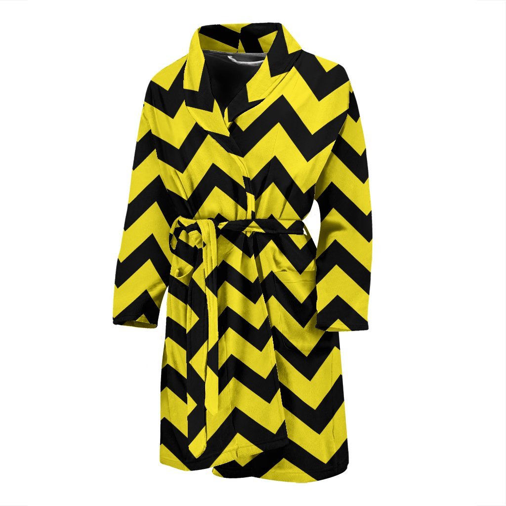 Zig Zag Yellow Pattern Print Men Long Robe-grizzshop