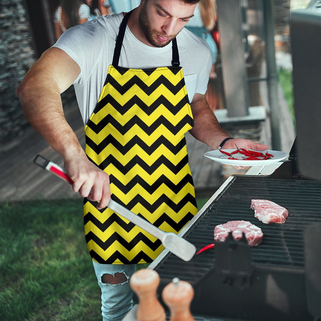 Zig Zag Yellow Pattern Print Men's Apron-grizzshop