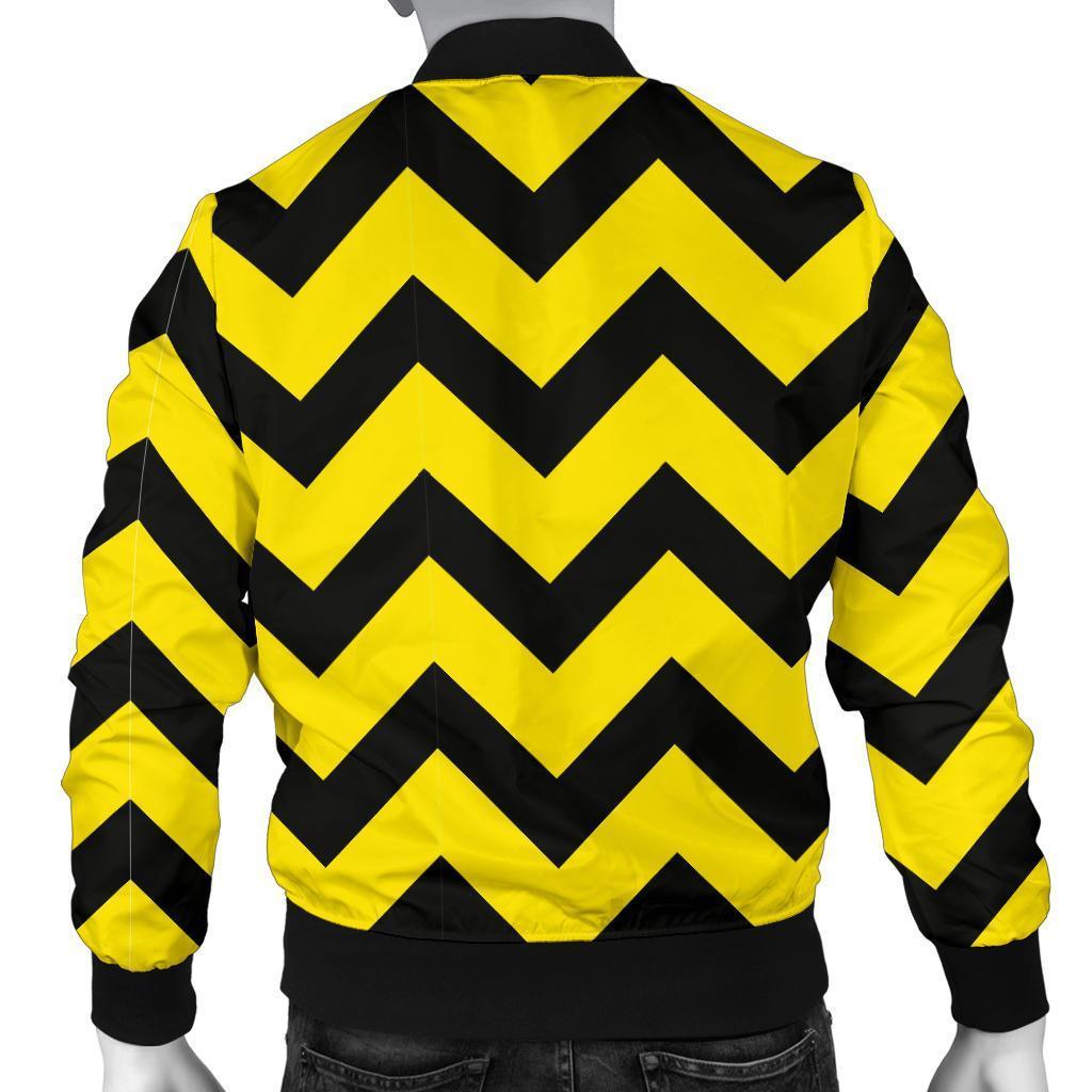 Zig Zag Yellow Pattern Print Men's Bomber Jacket-grizzshop