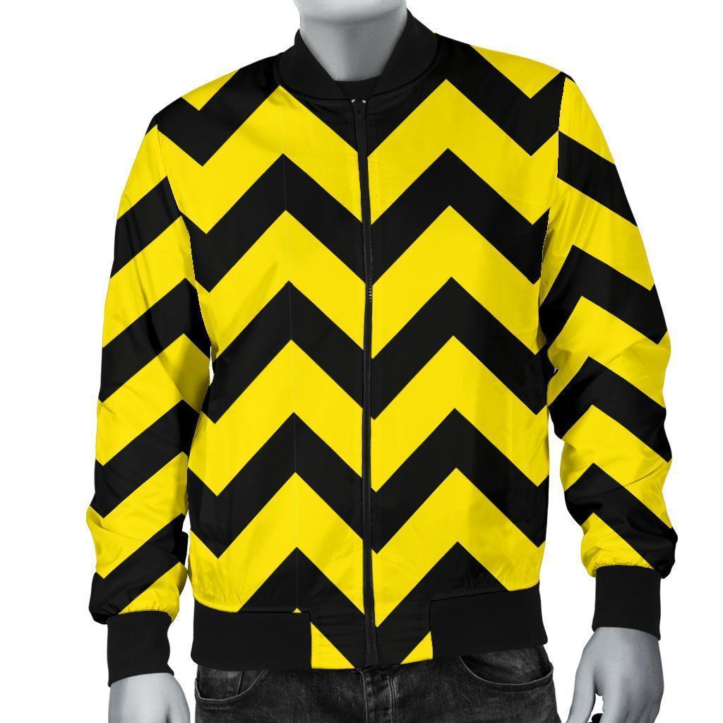 Zig Zag Yellow Pattern Print Men's Bomber Jacket-grizzshop