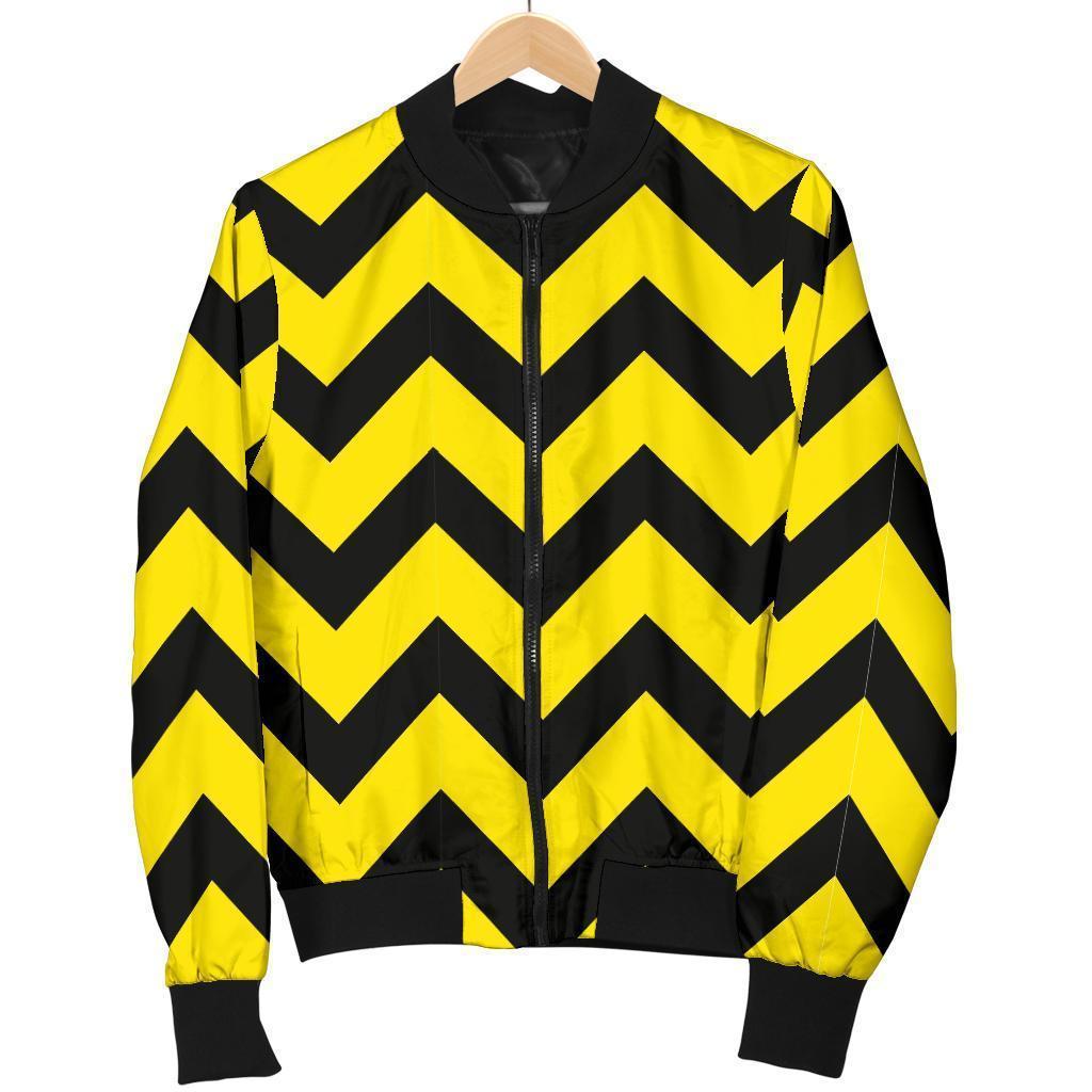 Zig Zag Yellow Pattern Print Men's Bomber Jacket-grizzshop