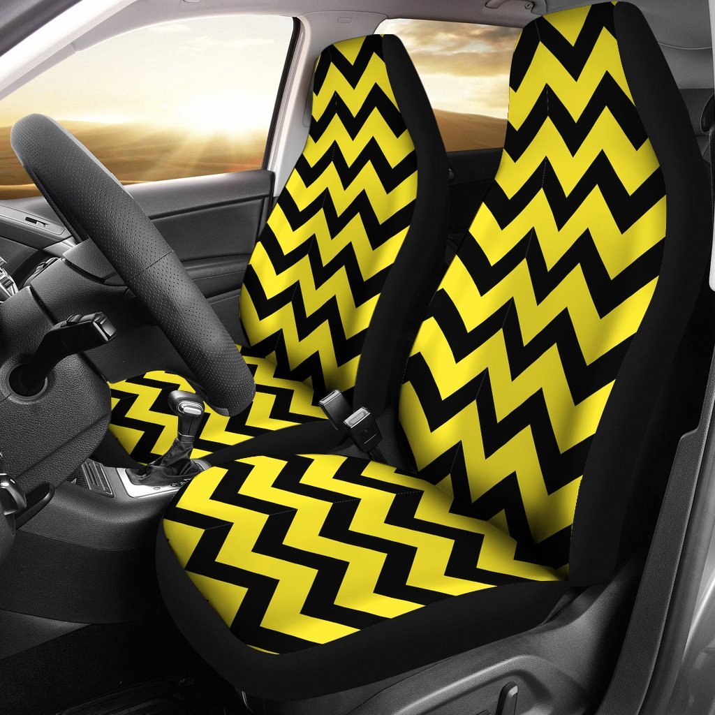 Zig Zag Yellow Pattern Print Universal Fit Car Seat Covers-grizzshop