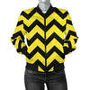 Zig Zag Yellow Pattern Print Women Casual Bomber Jacket-grizzshop