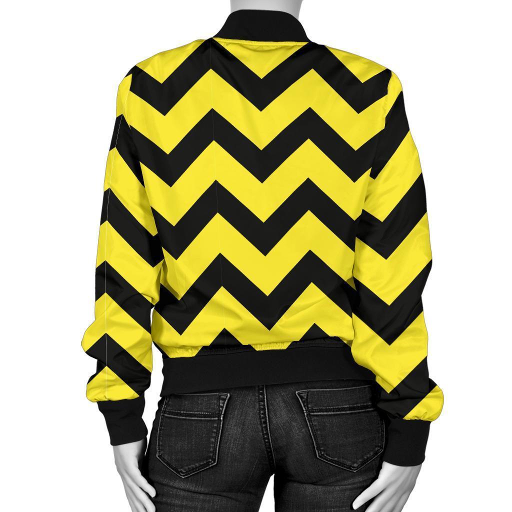 Zig Zag Yellow Pattern Print Women Casual Bomber Jacket-grizzshop