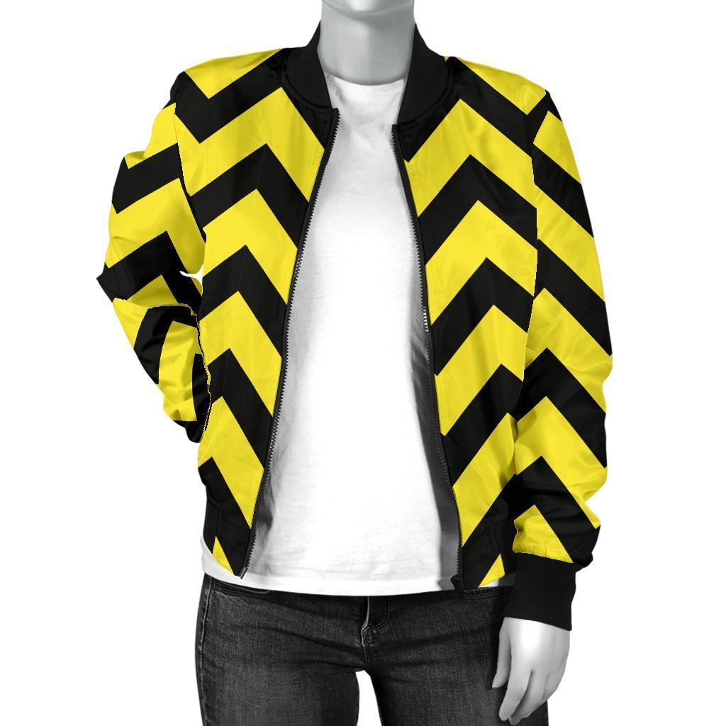 Zig Zag Yellow Pattern Print Women Casual Bomber Jacket-grizzshop