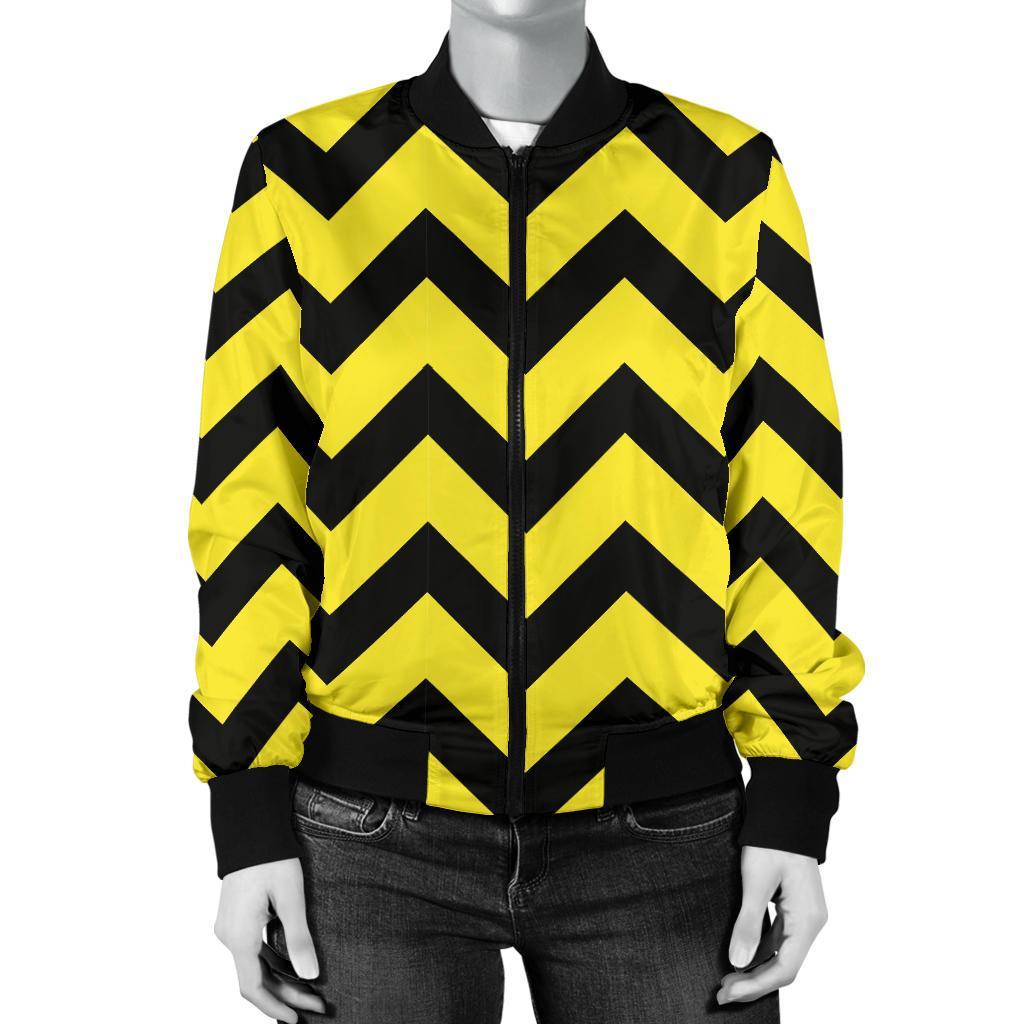 Zig Zag Yellow Pattern Print Women Casual Bomber Jacket-grizzshop