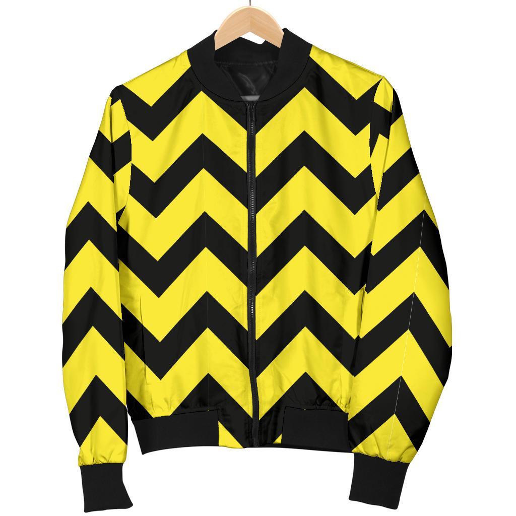 Zig Zag Yellow Pattern Print Women Casual Bomber Jacket-grizzshop