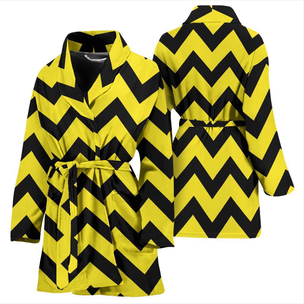 Zig Zag Yellow Pattern Print Women Long Robe-grizzshop