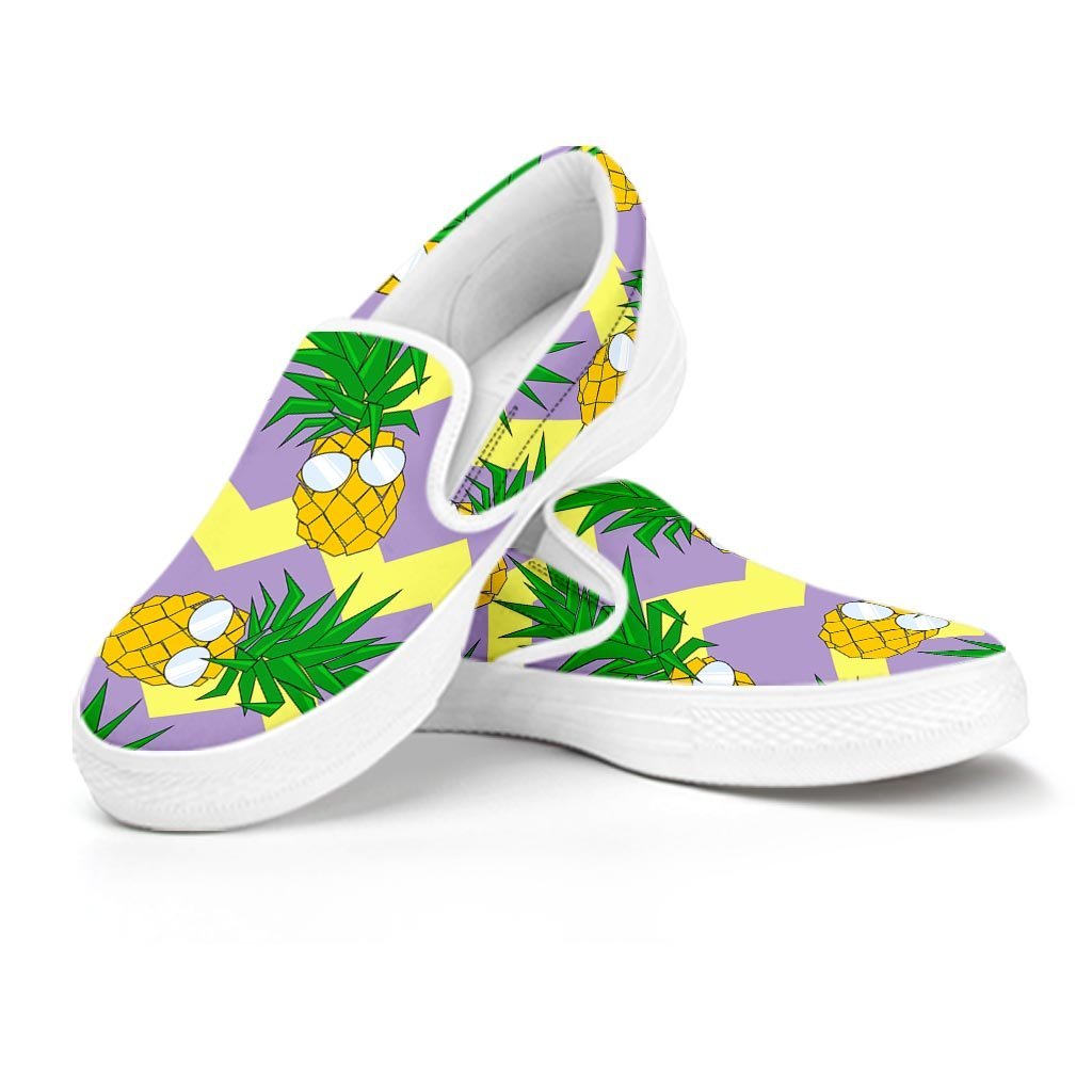 Zig Zag Pineapple Print Men's Slip On Sneakers-grizzshop