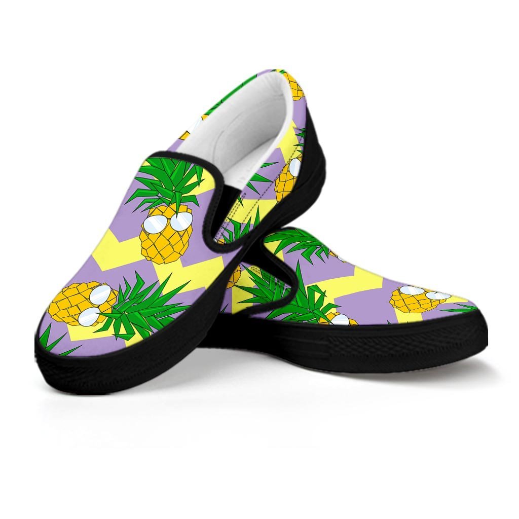 Zig Zag Pineapple Print Men's Slip On Sneakers-grizzshop