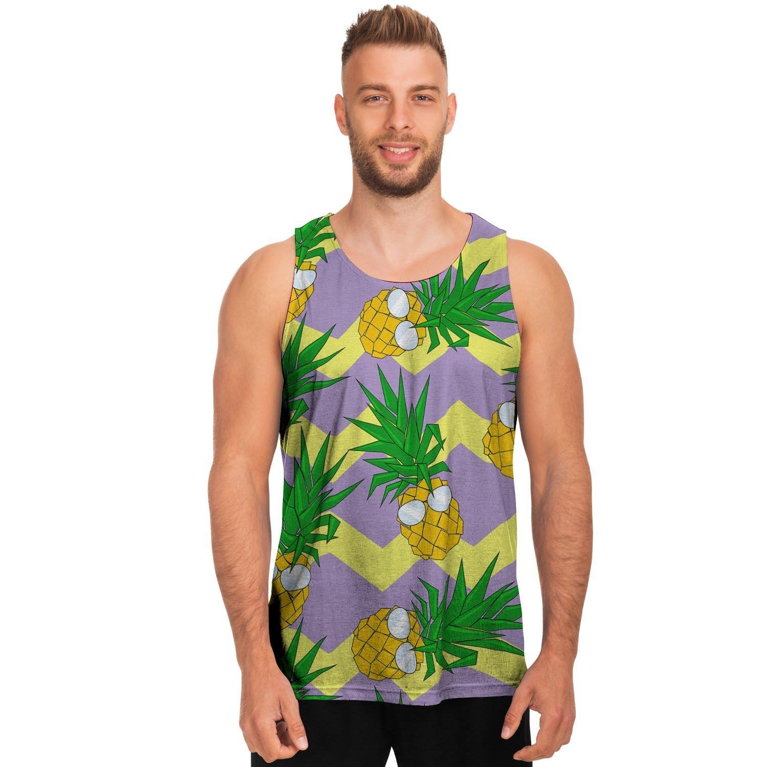 Zig Zag Pineapple Print Men's Tank Tops-grizzshop