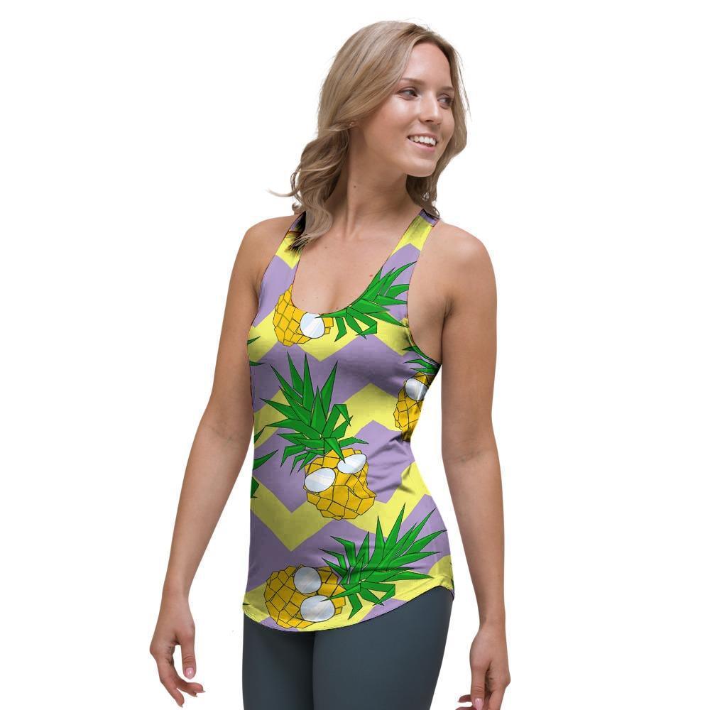 Zig Zag Pineapple Print Women's Racerback Tank Top-grizzshop