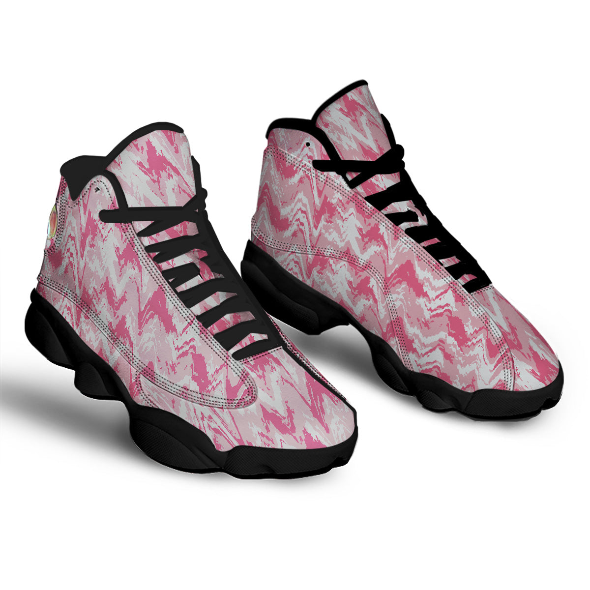 Zigzag Abstract Stripes Pink Print Pattern Black Basketball Shoes-grizzshop