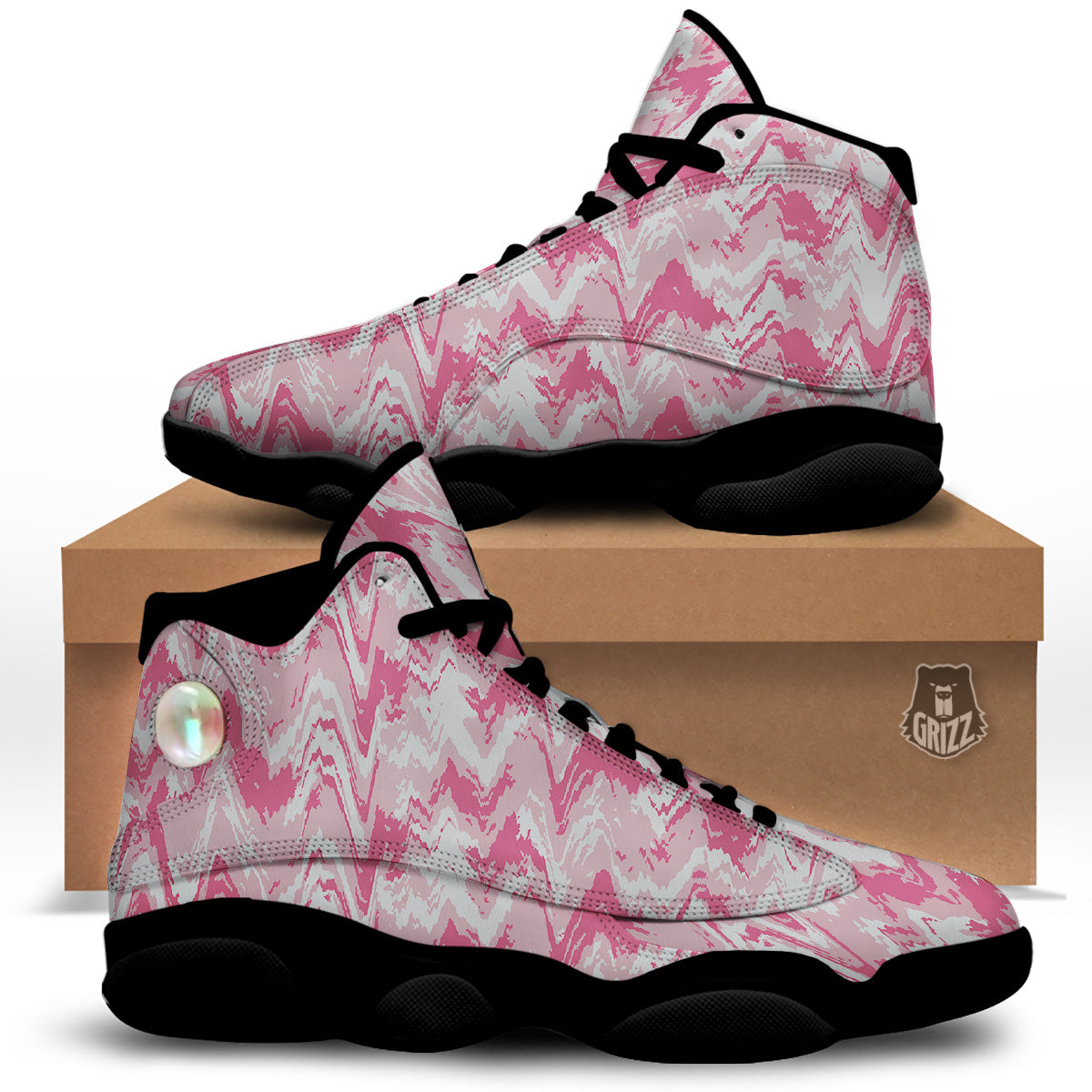 Zigzag Abstract Stripes Pink Print Pattern Black Basketball Shoes-grizzshop