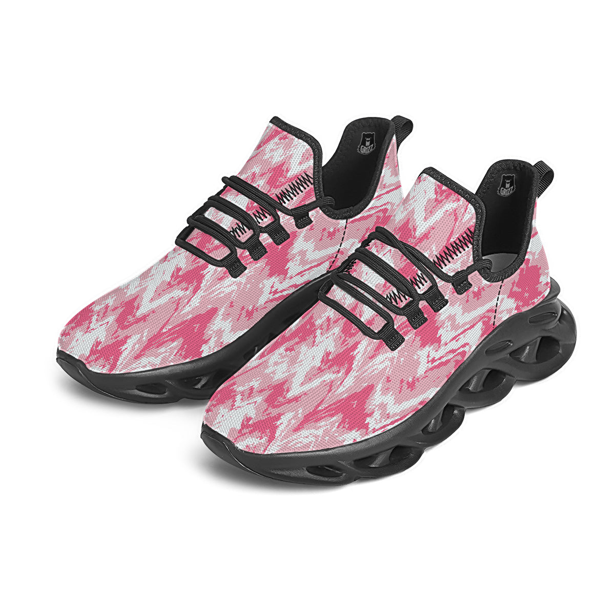 Zigzag Abstract Stripes Pink Print Pattern Black Running Shoes-grizzshop