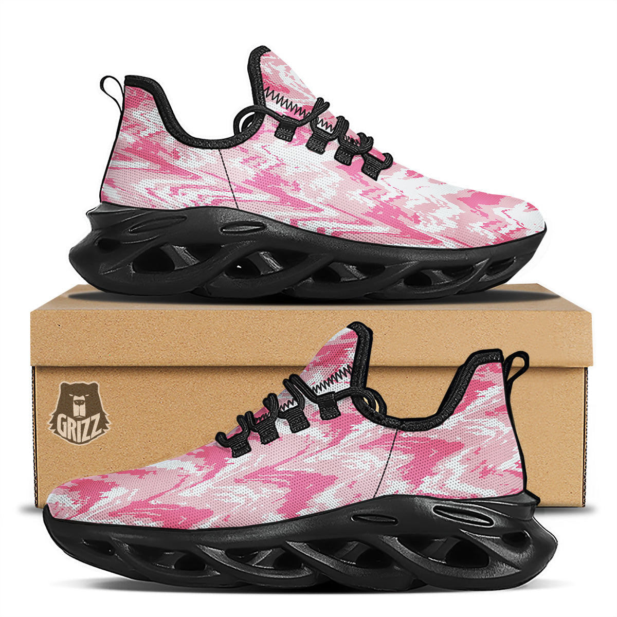 Zigzag Abstract Stripes Pink Print Pattern Black Running Shoes-grizzshop
