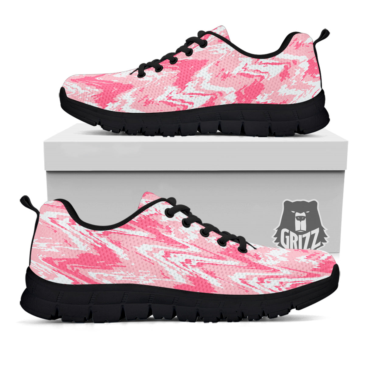 Zigzag Abstract Stripes Pink Print Pattern Black Sneaker-grizzshop
