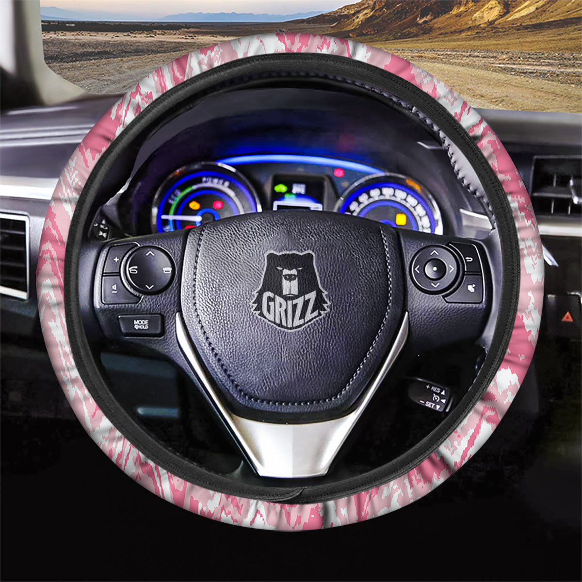Zigzag Abstract Stripes Pink Print Pattern Car Steering Wheel Cover-grizzshop
