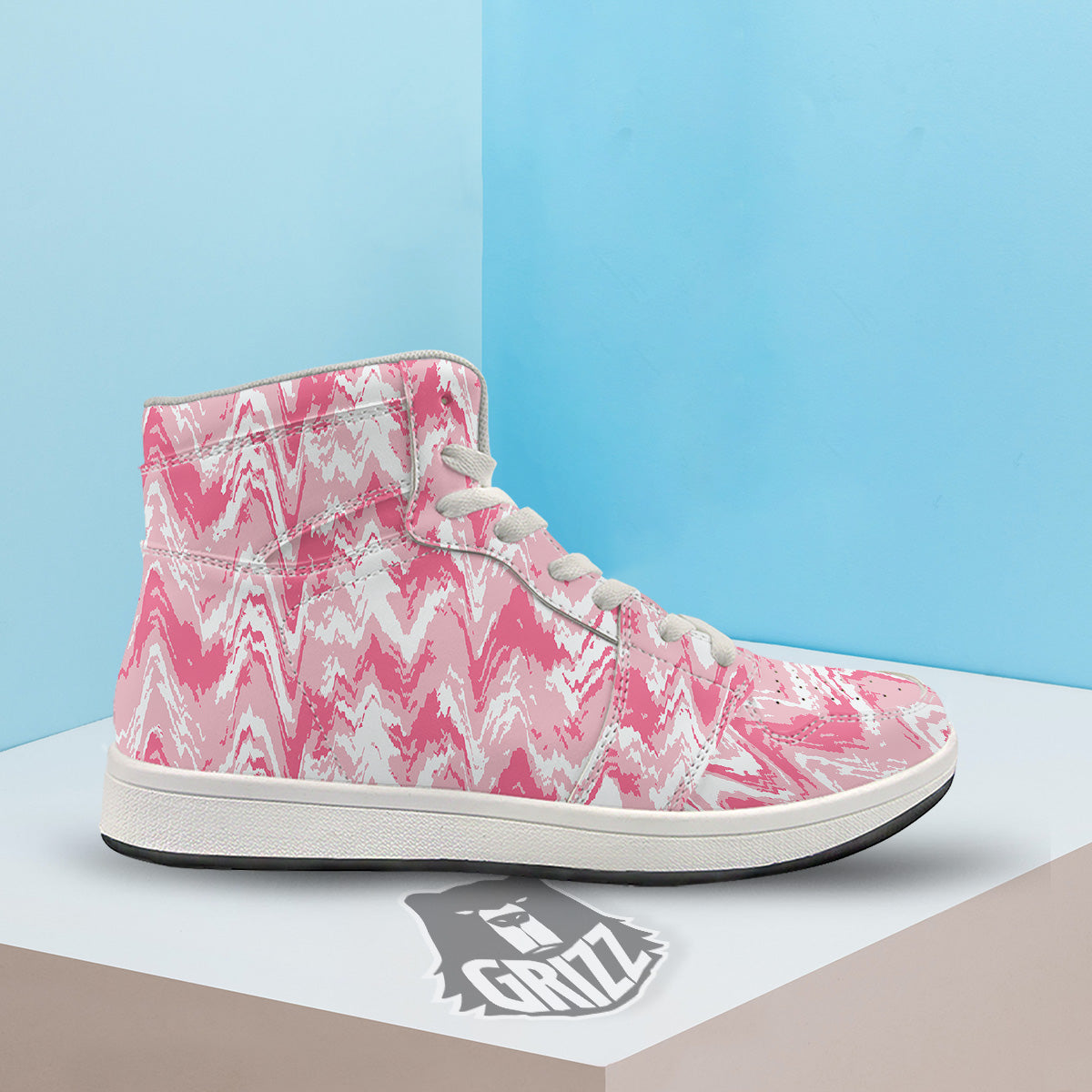 Zigzag Abstract Stripes Pink Print Pattern High Top Sneakers-grizzshop