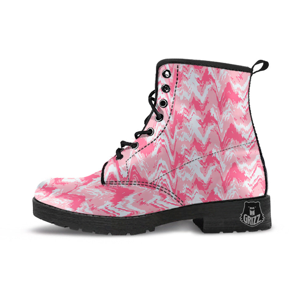 Zigzag Abstract Stripes Pink Print Pattern Leather Boots-grizzshop