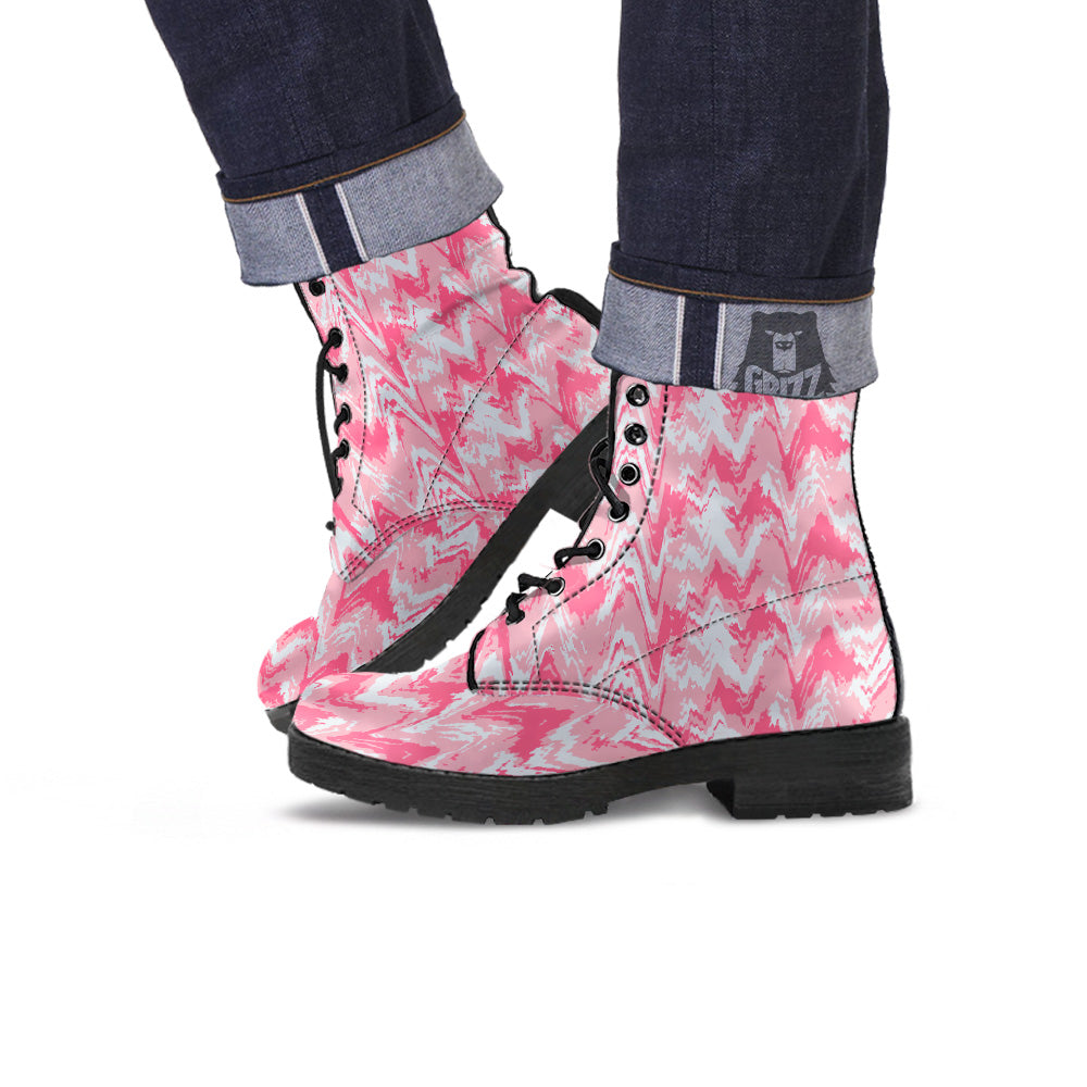 Zigzag Abstract Stripes Pink Print Pattern Leather Boots-grizzshop