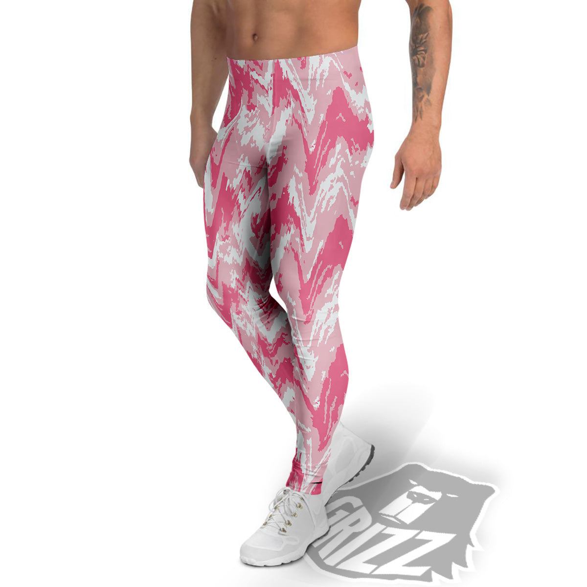 Zigzag Abstract Stripes Pink Print Pattern Men's Leggings-grizzshop