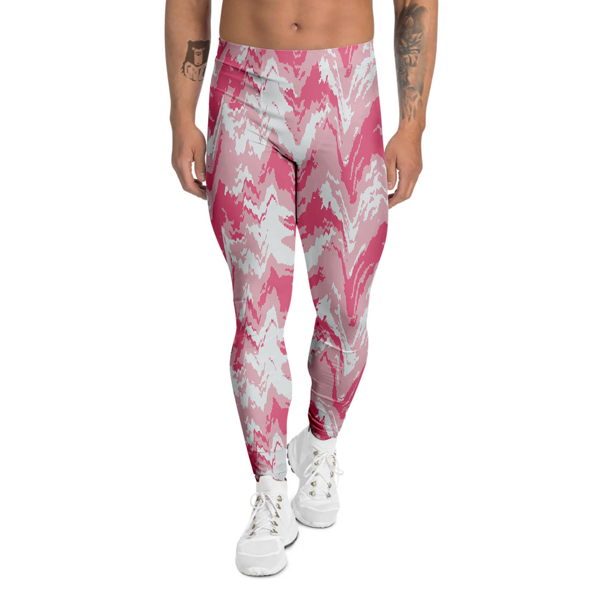 Zigzag Abstract Stripes Pink Print Pattern Men's Leggings-grizzshop