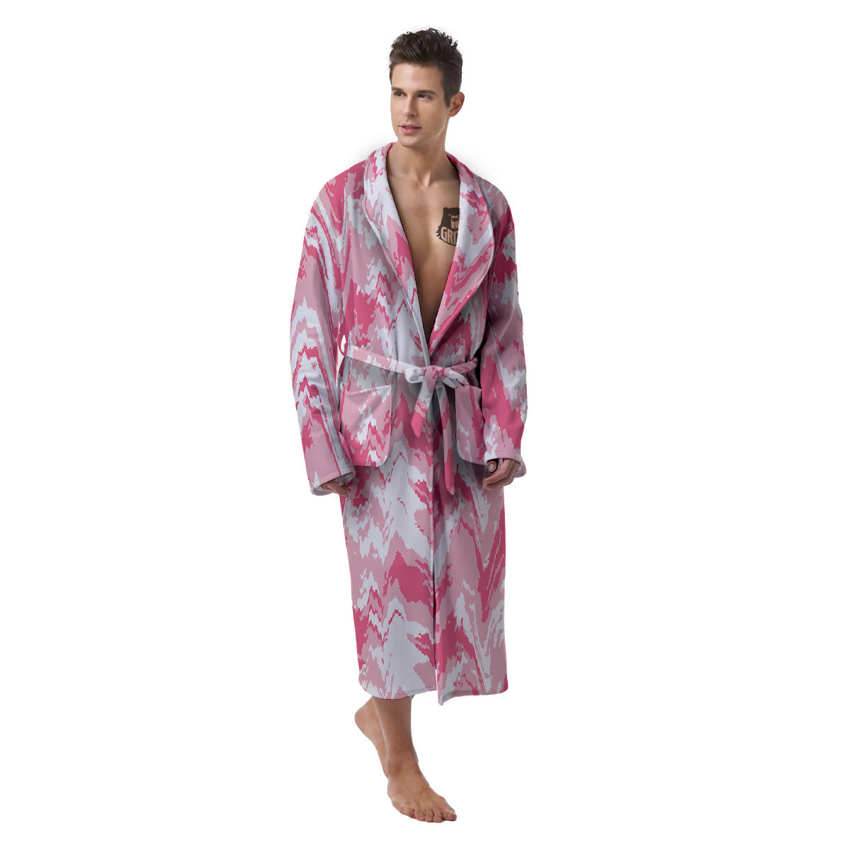 Zigzag Abstract Stripes Pink Print Pattern Men's Robe-grizzshop