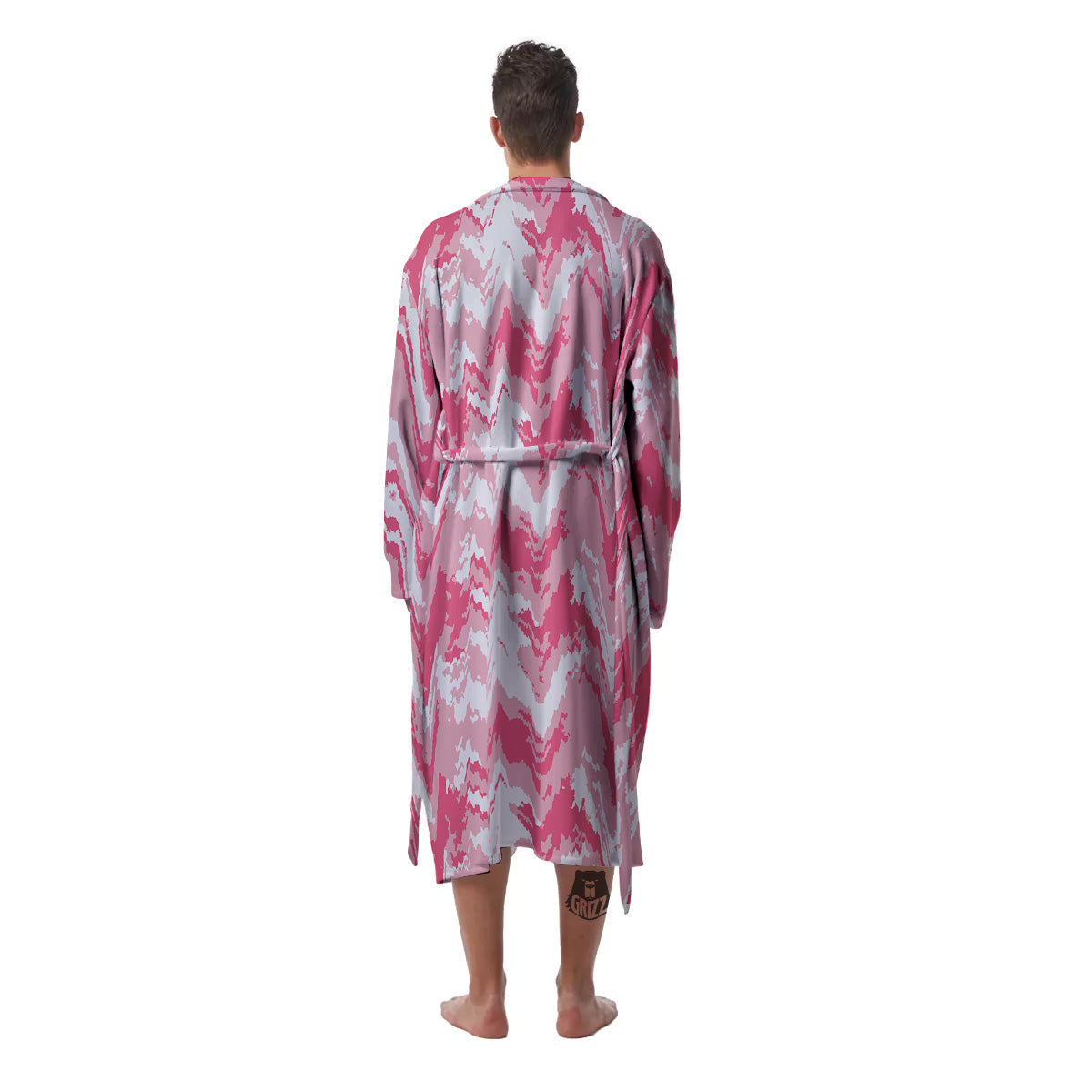 Zigzag Abstract Stripes Pink Print Pattern Men's Robe-grizzshop