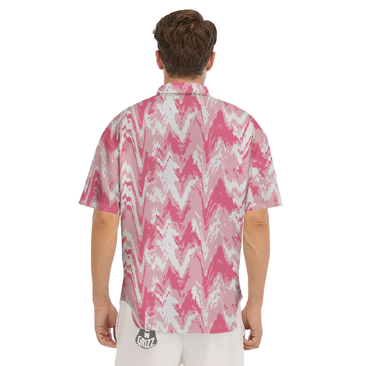 Zigzag Abstract Stripes Pink Print Pattern Men's Short Sleeve Shirts-grizzshop