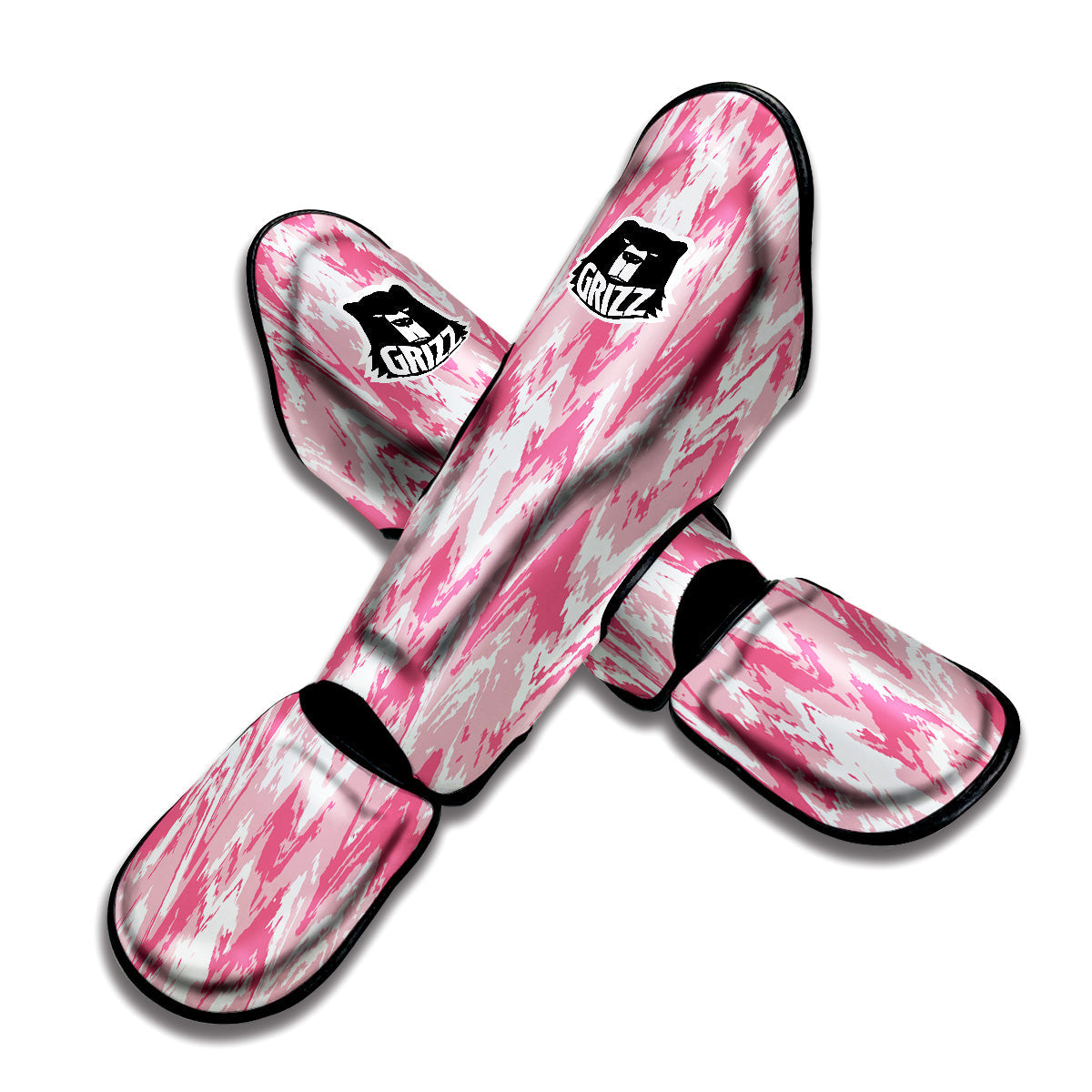 Zigzag Abstract Stripes Pink Print Pattern Muay Thai Shin Guards-grizzshop