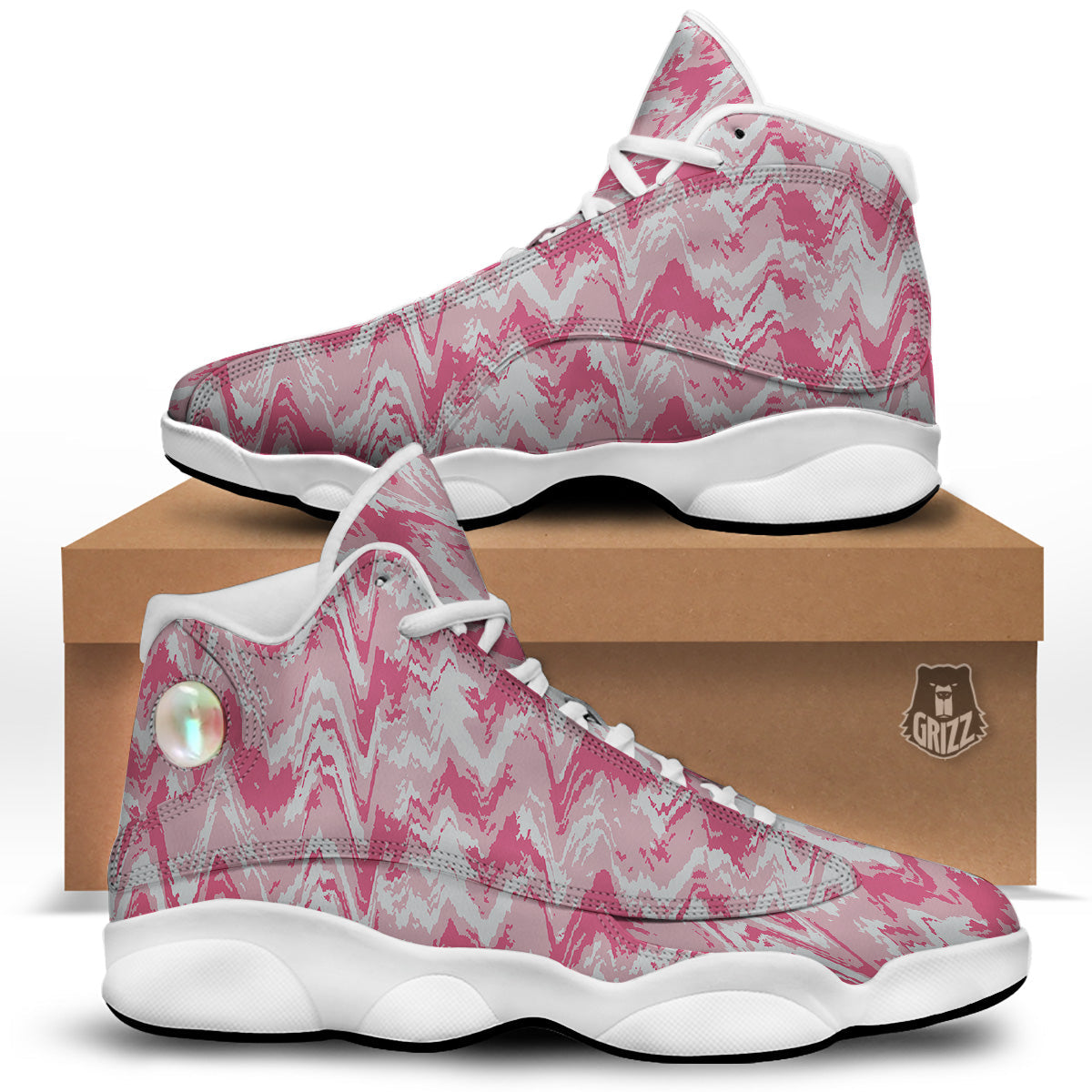 Zigzag Abstract Stripes Pink Print Pattern White Basketball Shoes-grizzshop