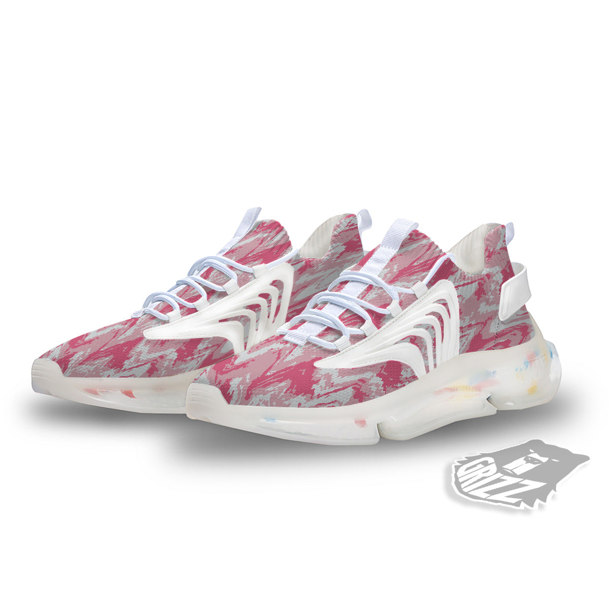 Zigzag Abstract Stripes Pink Print Pattern White Gym Shoes-grizzshop