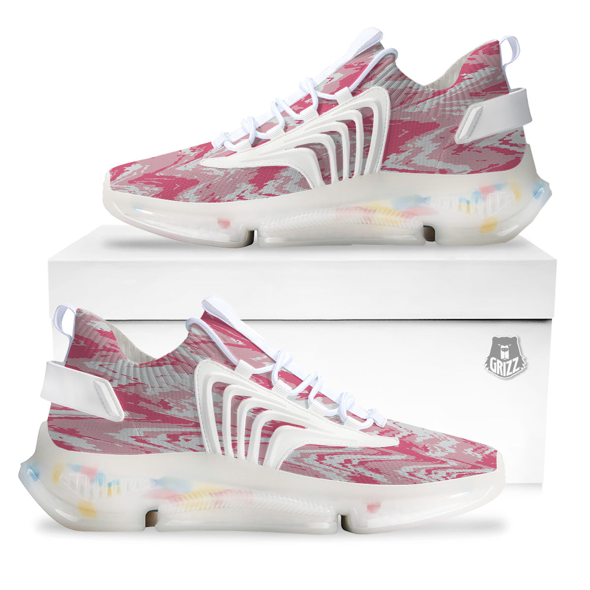 Zigzag Abstract Stripes Pink Print Pattern White Gym Shoes-grizzshop