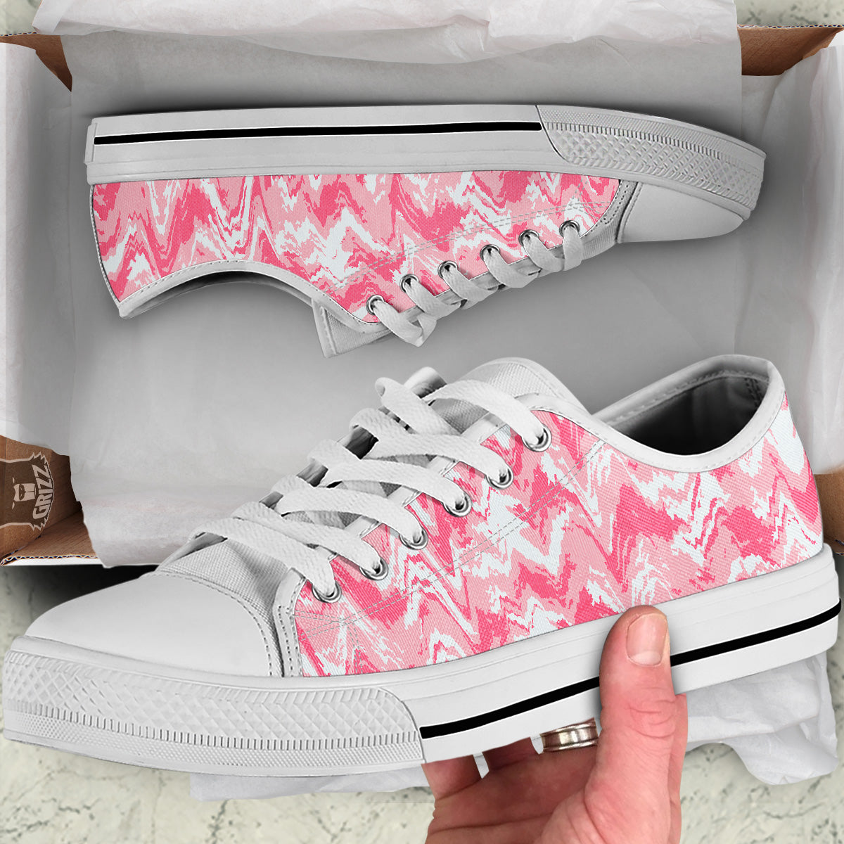 Zigzag Abstract Stripes Pink Print Pattern White Low Top Shoes-grizzshop