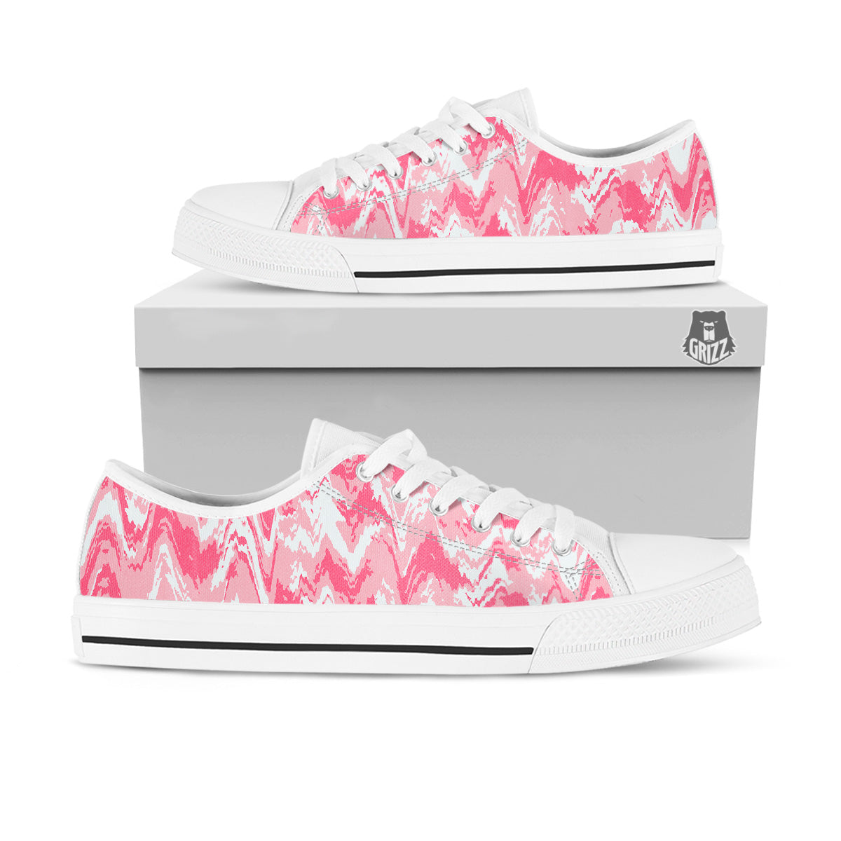 Zigzag Abstract Stripes Pink Print Pattern White Low Top Shoes-grizzshop