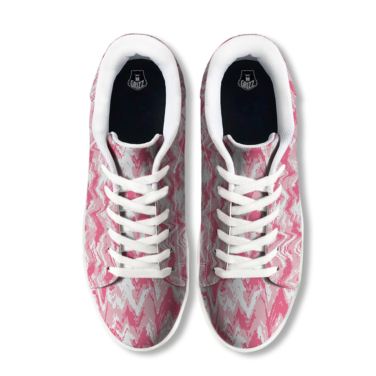 Zigzag Abstract Stripes Pink Print Pattern White Low Top Sneakers-grizzshop